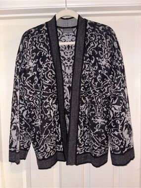 Classic Alpaca Jacquard Kimono Print Open Front Cardigan Sweater XL